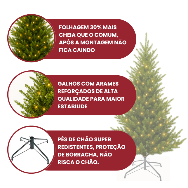 Árvore de Natal Pinheiro 1,80m de Altura - 900 Galhos - Micro LED