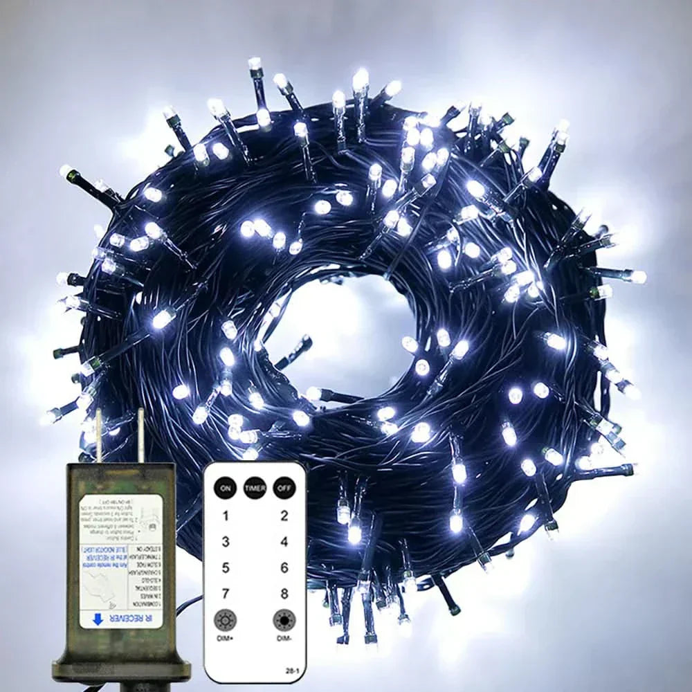 Luzes de Fada LED Impermeáveis - Magia Natalina com Controle Remoto